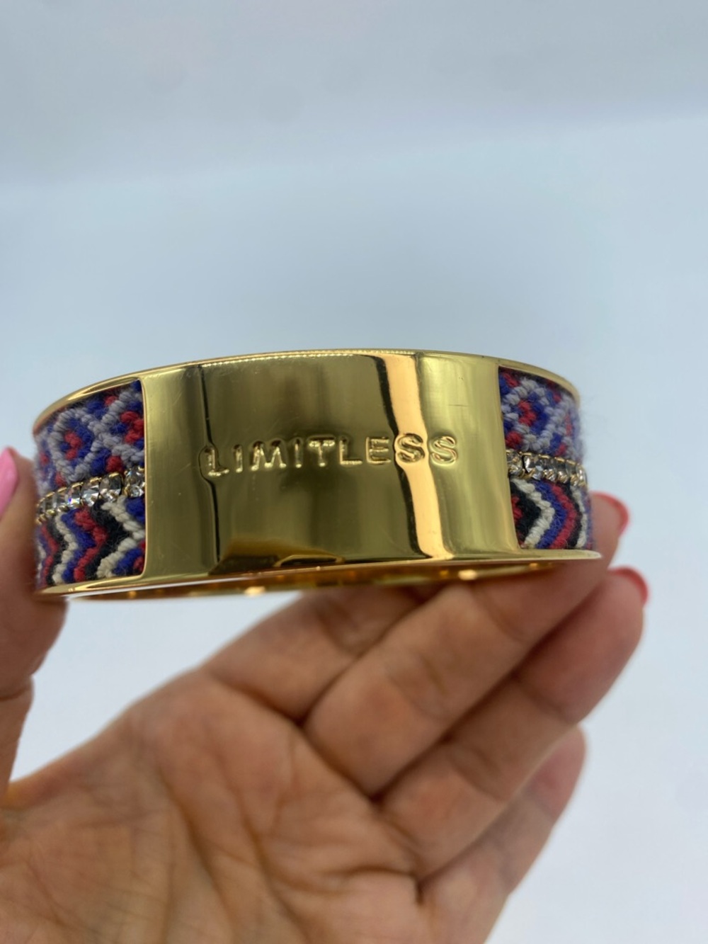 kate spade LIMITLESS Gold-Tone Cuff with Blue, Red and white Woven Inlay